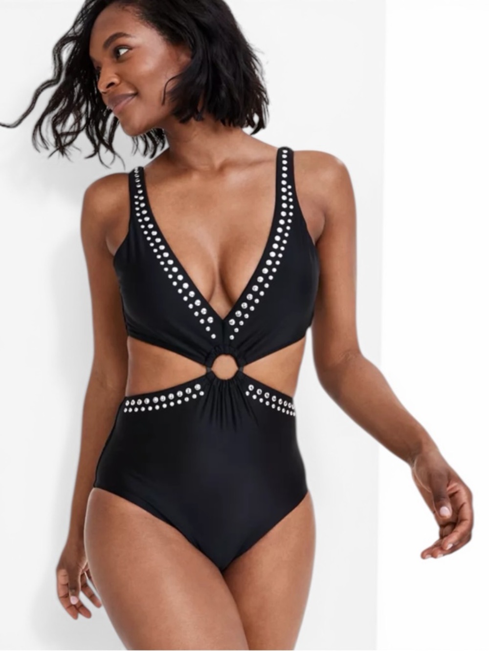 Bar III Women's Tell Me About It Stud One-Piece Swimsuit black size M